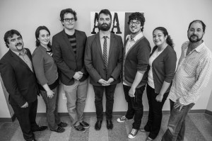 De gauche à droite: Mathieu Friolet, Marilyn Marceau, Antoine Trépanier, Pascal Raiche-Nogue, Mathieu Roy-Comeau, Nay Saade, Ghislain Couture. Absent: Abbé Lanteigne. Photo de Patrick Lacelle.