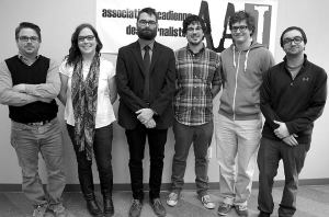 De gauche à droite: Patrick Lacelle, Marie-Claude Frenette, Pascal Raiche-Nogue, Mathieu Roy-Comeau, Antoine Trépanier et Marc-Samuel Larocque. Absente: Marilyn Marceau. 